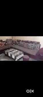 Luxury 8-Seater L-Shaped Sofa Set with Cushions, Table & Stool