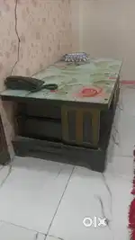 Rose Design Glass Top Wooden Center Table with storage