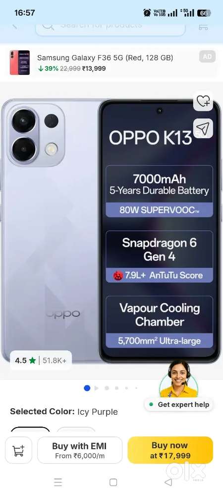 Oppo k13 5g 8gb ram 128gbinternal memory