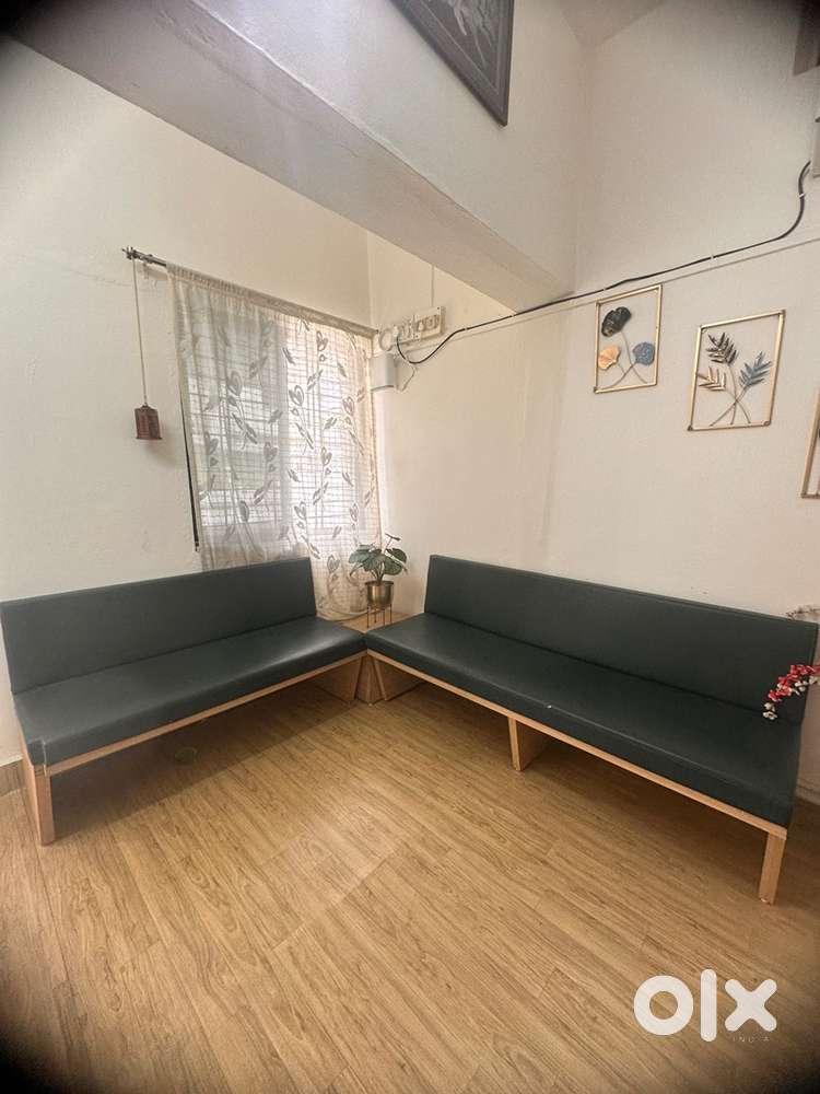Cushioned sofas.