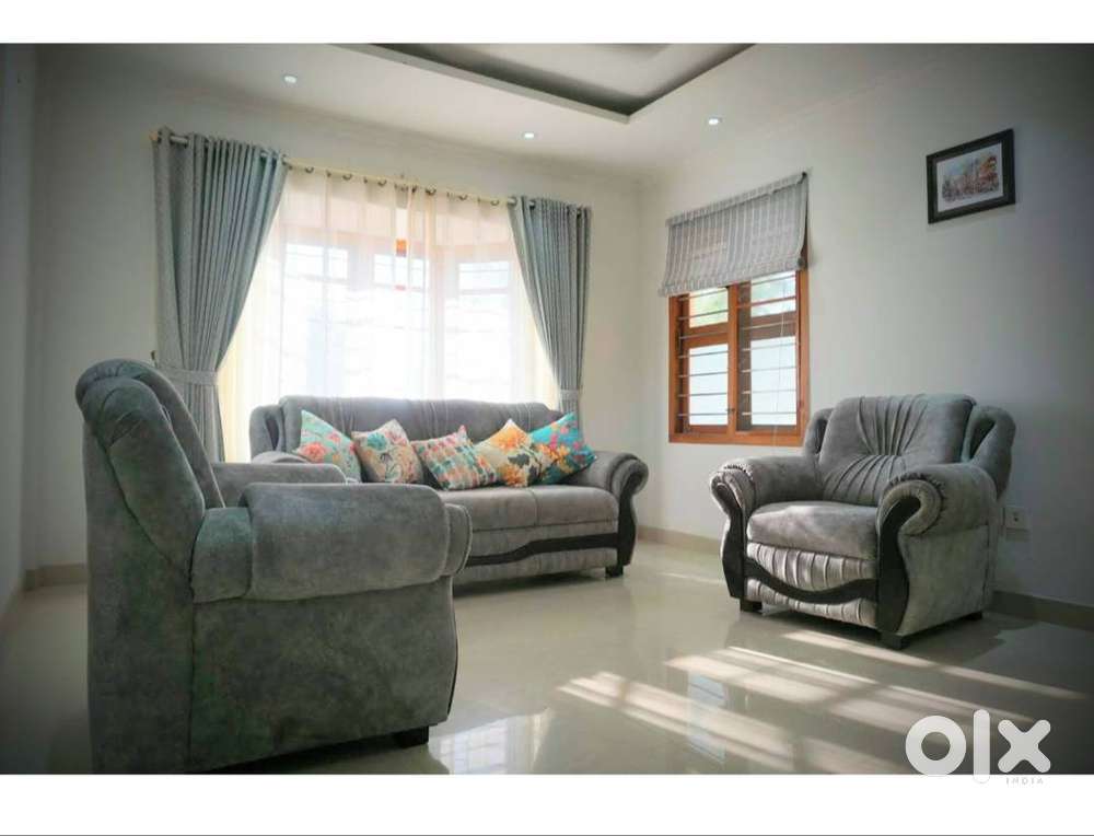 Vintage style sofa 3 +1 +1 with Teak inlay