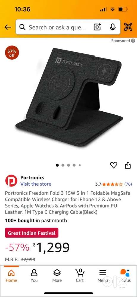 Portronics wireless charger for iphone