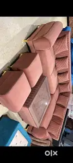 New brand best quality L shape sofa set with coffee table and 2 puffs