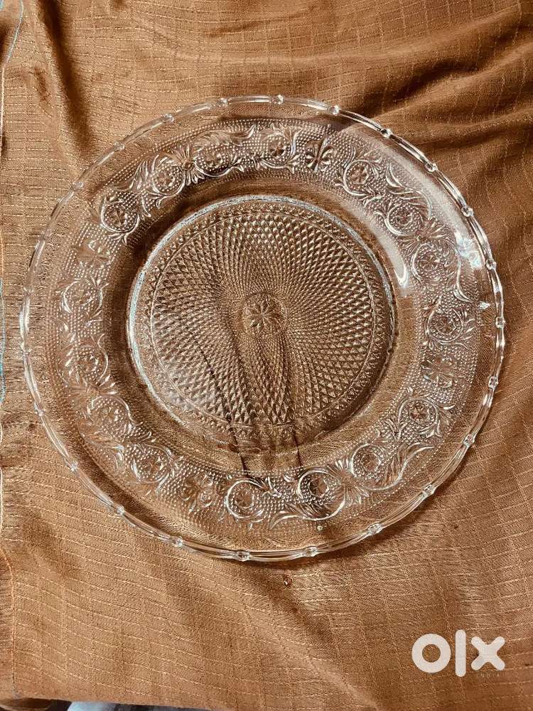 Transparent Glass plate (Set-12) Fleuri Etched Pattern