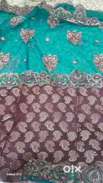 Heavy work saree with ready blouse ,parrot green saree with blouse