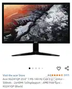 Acer KG241QP 23.6 1 MS 144 Hz Gaming Monitor - 300nits - 2xHDMI