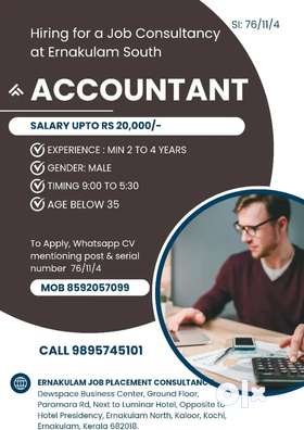 Accountant Vacancy in a Job Consultancy at Ernakulam SouthSalary upto Rs 20,000/-Experience- : min 2...