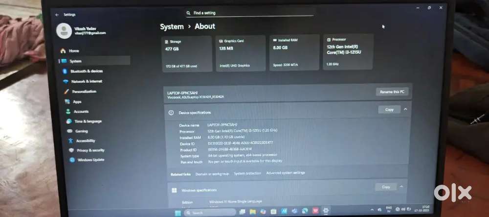 Asus i3 12th generation 8gb ram 256 gb ssd