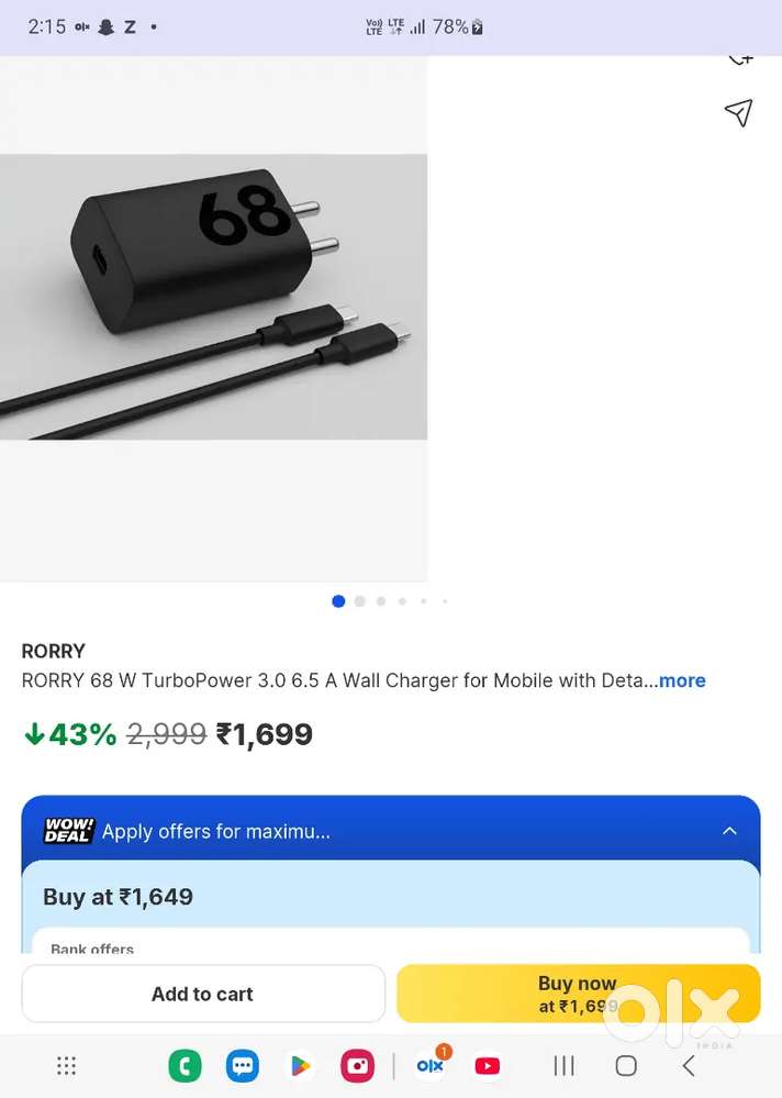 Motorola original charger 68 watt