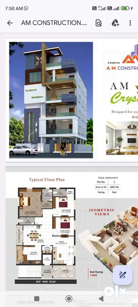 One Flat per one floor, very good construction by vijayawada builder