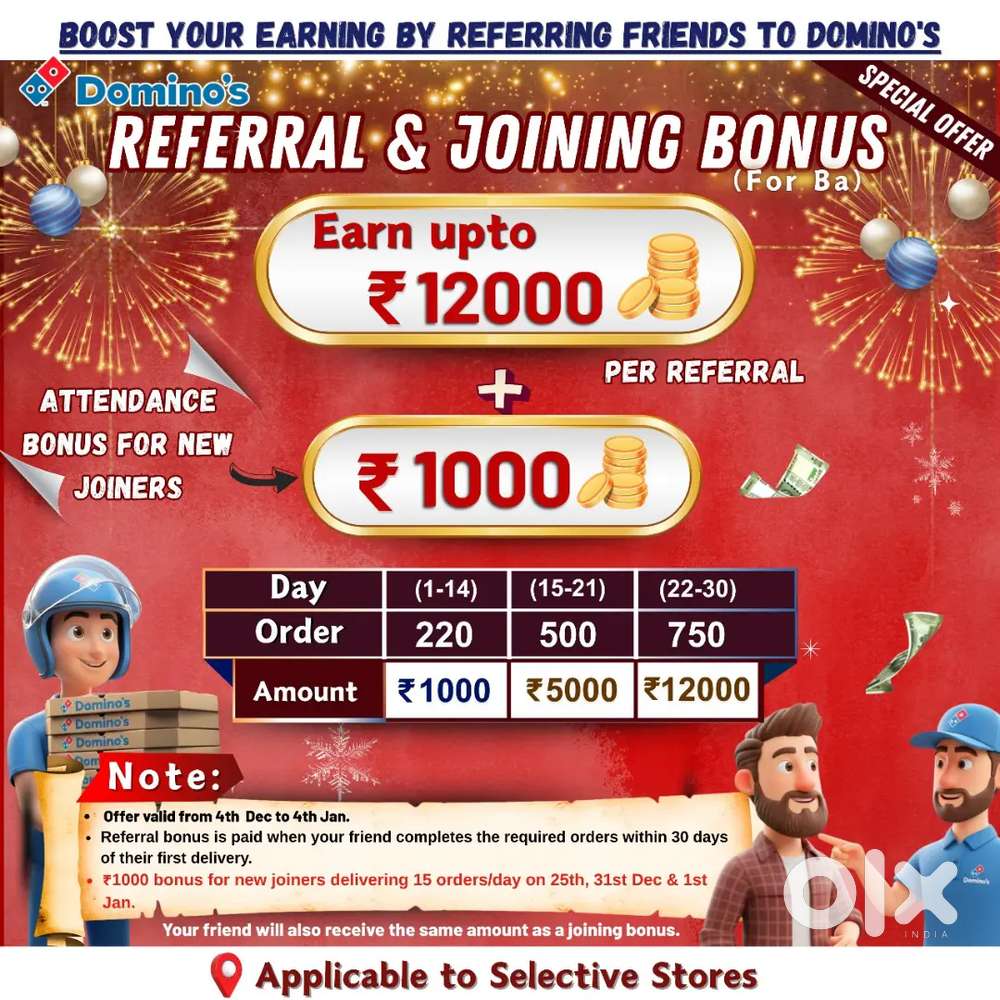 Vacancy for delivery boy at dominos