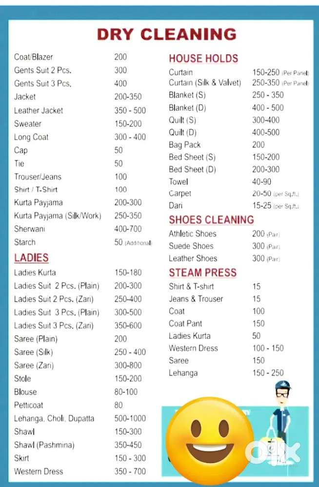 All types of cloth , washing and dry cleaning