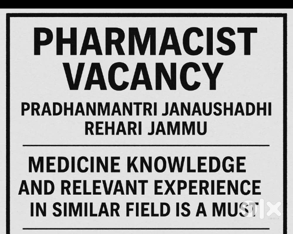 Pharmacist Required for JanAushadhi Medical Shop