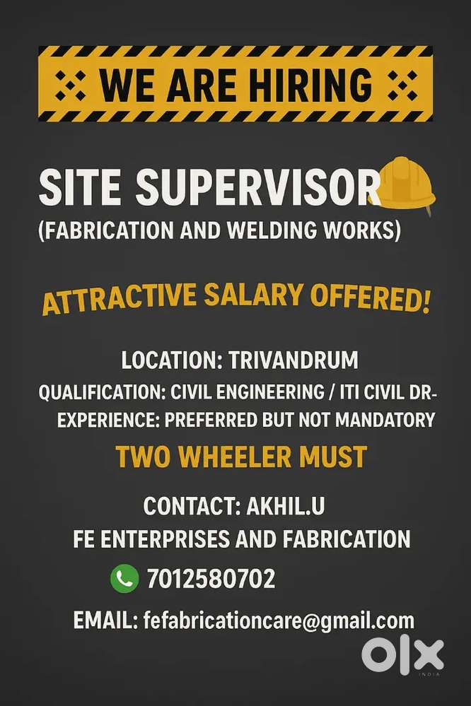 Site supervisor , urgent hiring