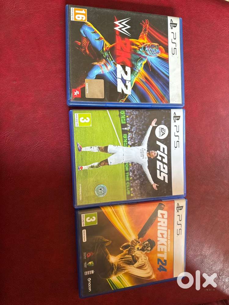 Discs for ps5 (FC25,Cricket 24 Indian edition,WWE 2k22)