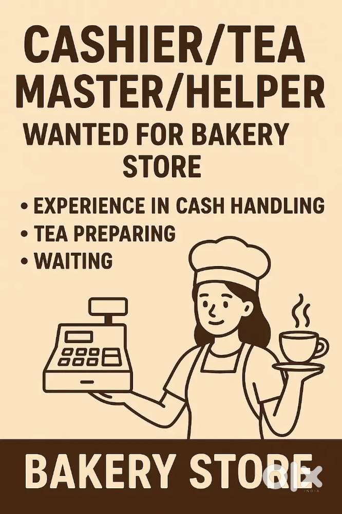 Cashier/ Tea Master/Helper required for Bakery Store