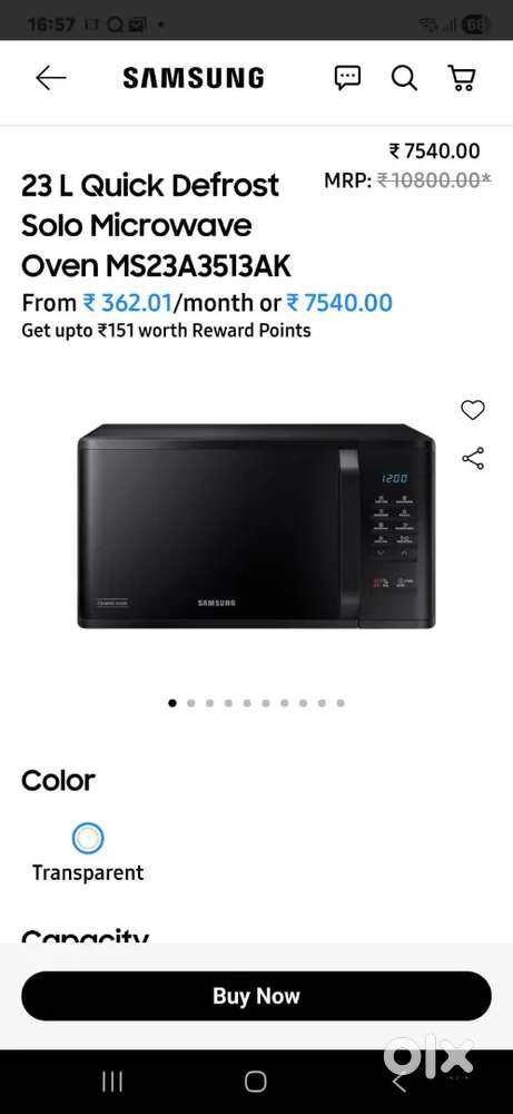 Samsung 23 litre solo microwave in a very good condition.