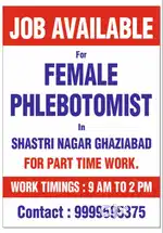 A female Phlebotomist required in shastri Nagar