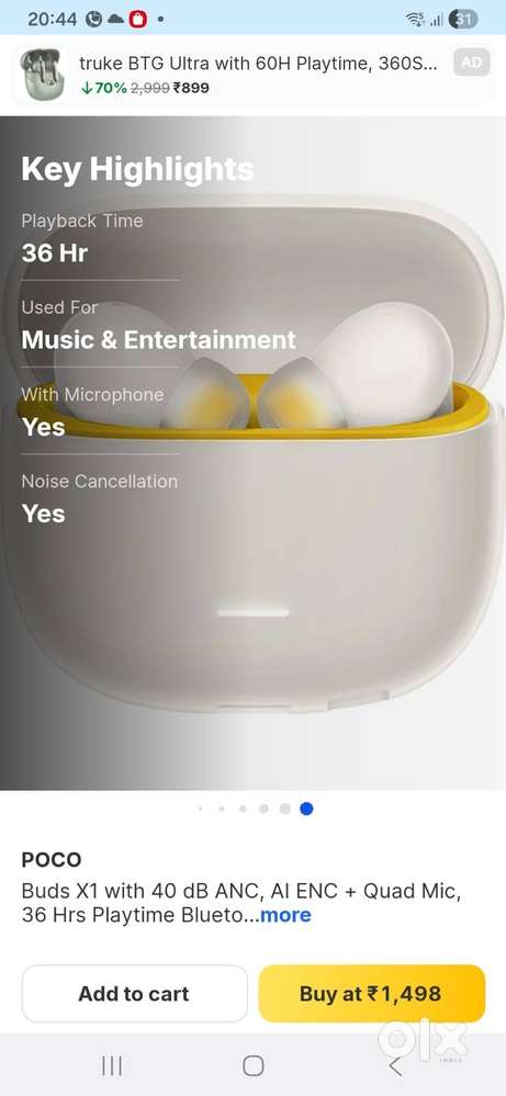 POCO Buds X1  40 dB ANC, AI ENC