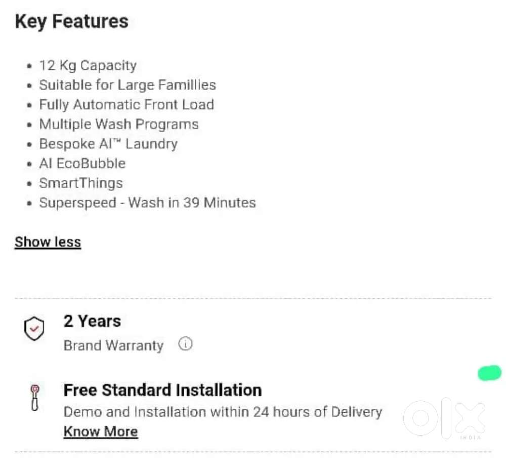 Samsung 12 KG  Front load washing machine AI Bspoke model