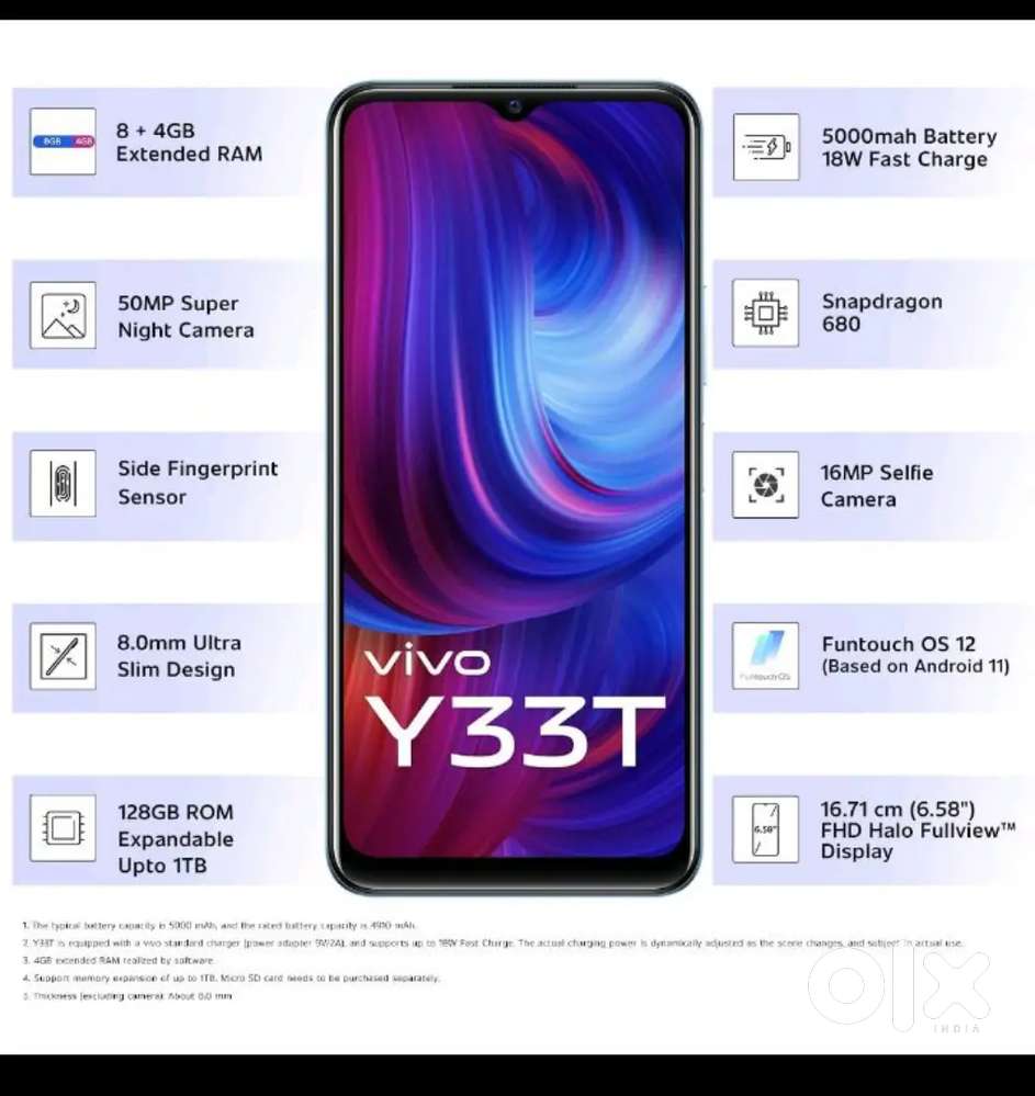 Vivo y33t 50mp 8+4gb ram 128gb