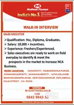 Sales Executive Wanted in Muthoot Finance Ltd