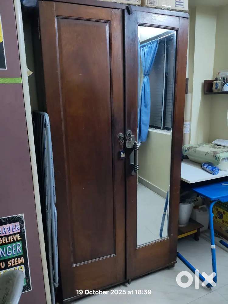 Antique wooden brass hinge almirah Original Belgium glass