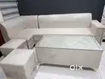 L shape 5 seater Sofa with table and two stool