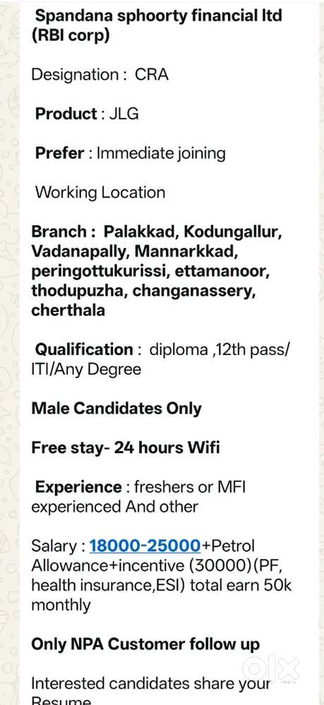 Customer Retention Associate CRA ( NPA Recovery)