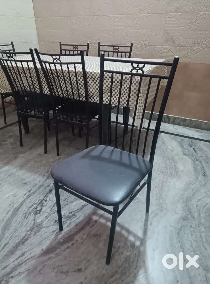Stylish 6-Seater Iron & Glass Dining Table  Black Color