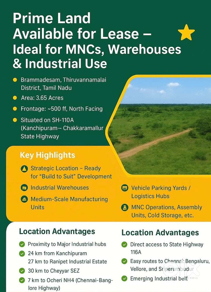 Prime Land Available for Lease for MNC, Industrial use, Warehouse