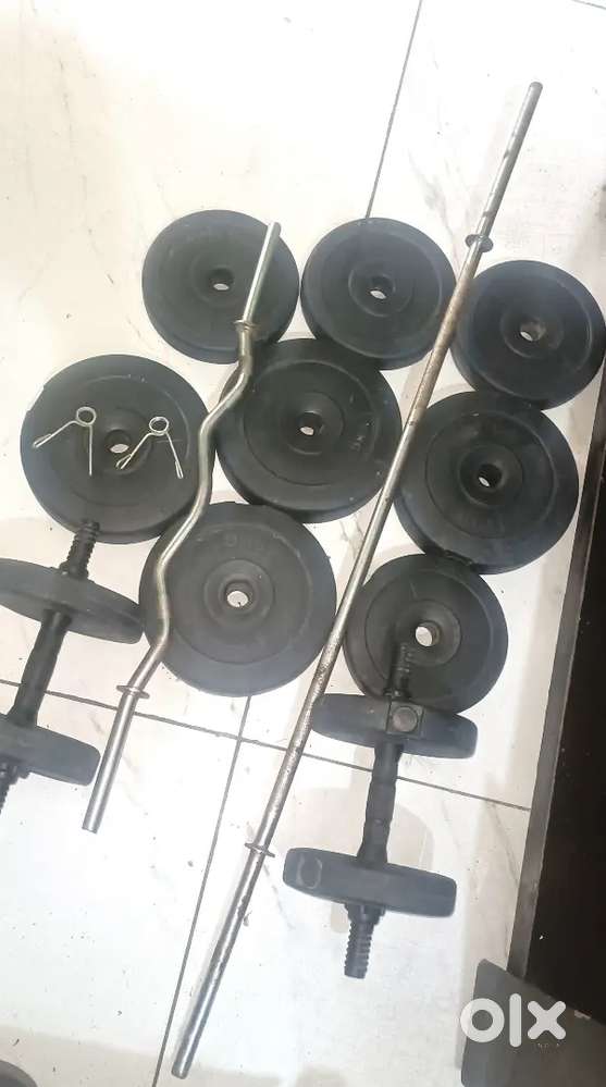 HOME GYM KIT 50KG WEIGHT 3 FT CURL ROD 5 FT PLAIN ROD AND DUMBELL SET