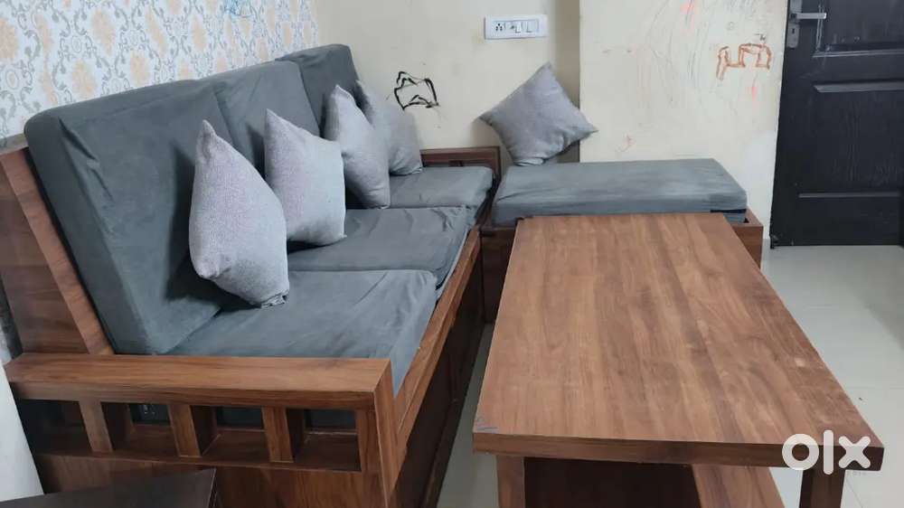 Sofa Set with Table and Cushions