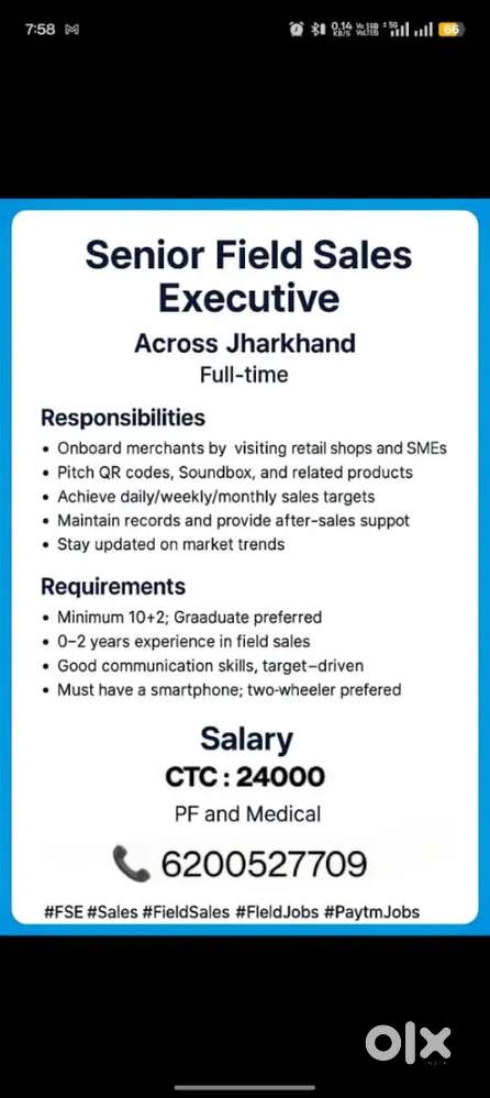 Sales executive for PayTM