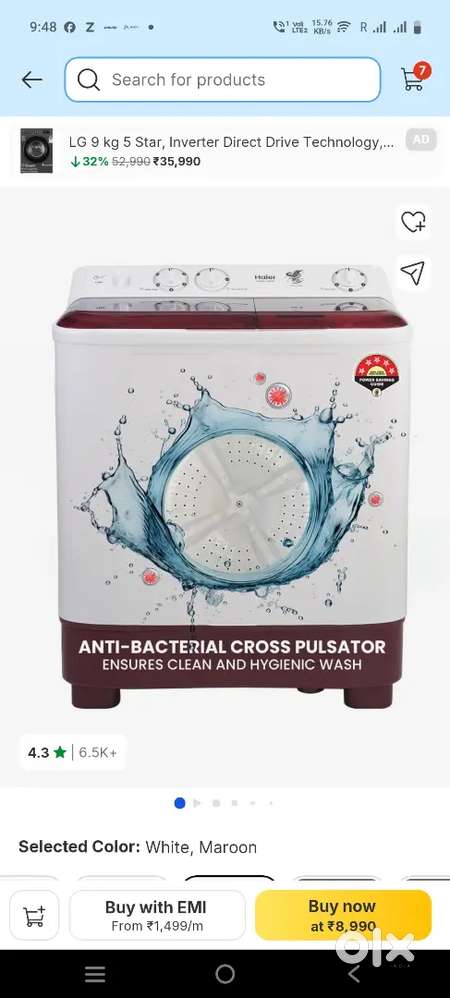 Haier washing machine 7ltr