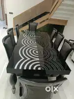 Elegant glass top dining table+ sagwan 8 chairs set