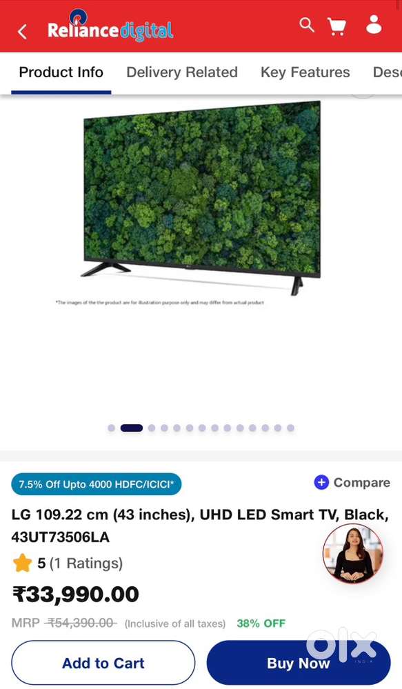 LG 43-inch 4K UHD smart Tv - Just 2 months old  LikeNew  Bill box av