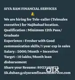 Siya Ram Financial Services Hiring for telesales executive