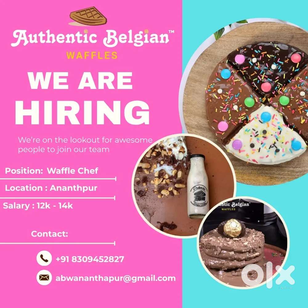 Hiring waffel chef in anantapur salary 1200to 14000