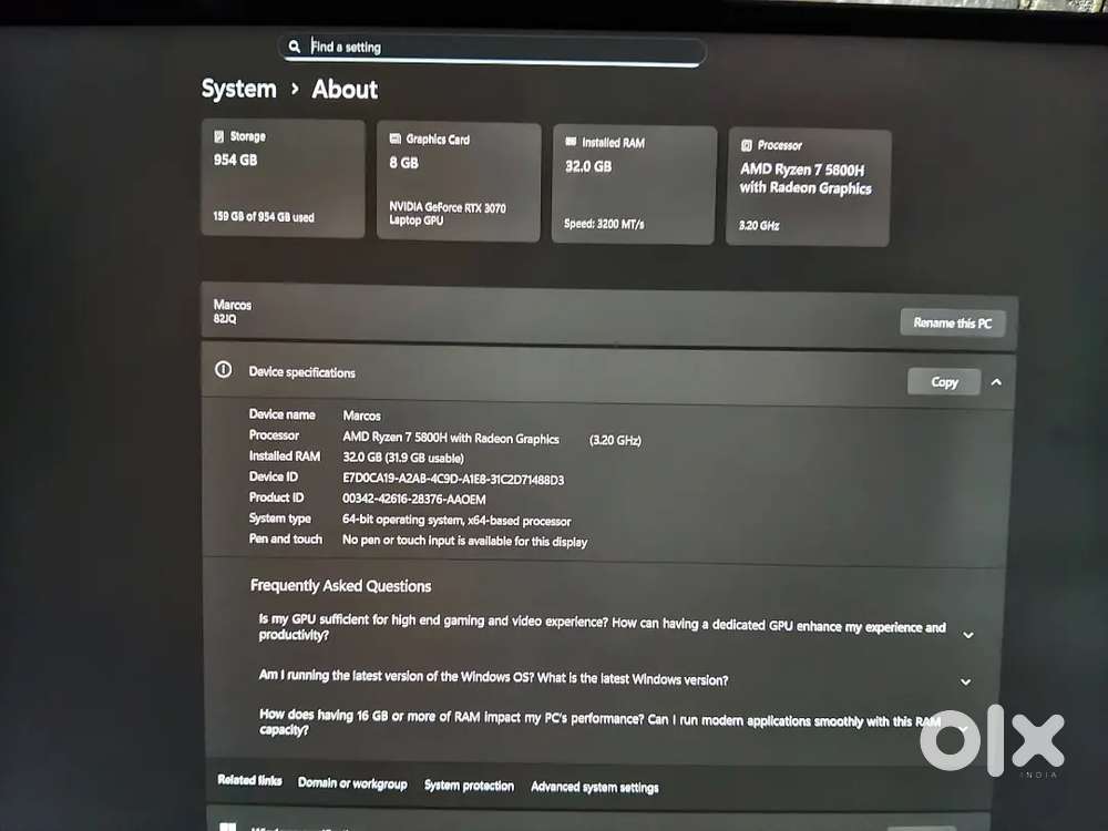 Lenovo Legion 5 Pro Ryzen 7 5800H Gaming 32gb Ram 8Gb graphics 1TB SD