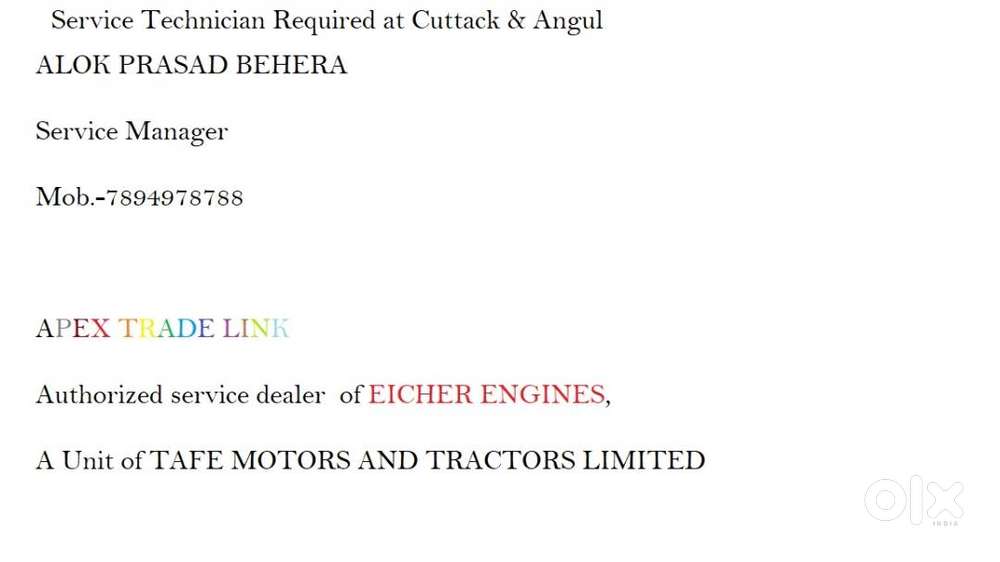 DG Technician required.Work Type: Servicing,Overhauling