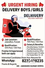 JOB URGENT HIRING – DELIVERY BOYS / GIRLS Full Time or Part Time