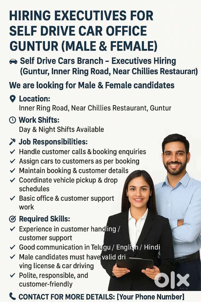 Hiring Executives for Self Drive Car Office – Guntur (Male & Female)