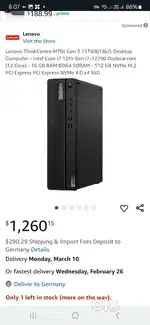 Lenovo M70s intel i7 vpro 12thGen 16GB(64Gb sup) 512SSD NVMe 11m wrnty