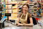 Female cashier and male supervisor for restaurant