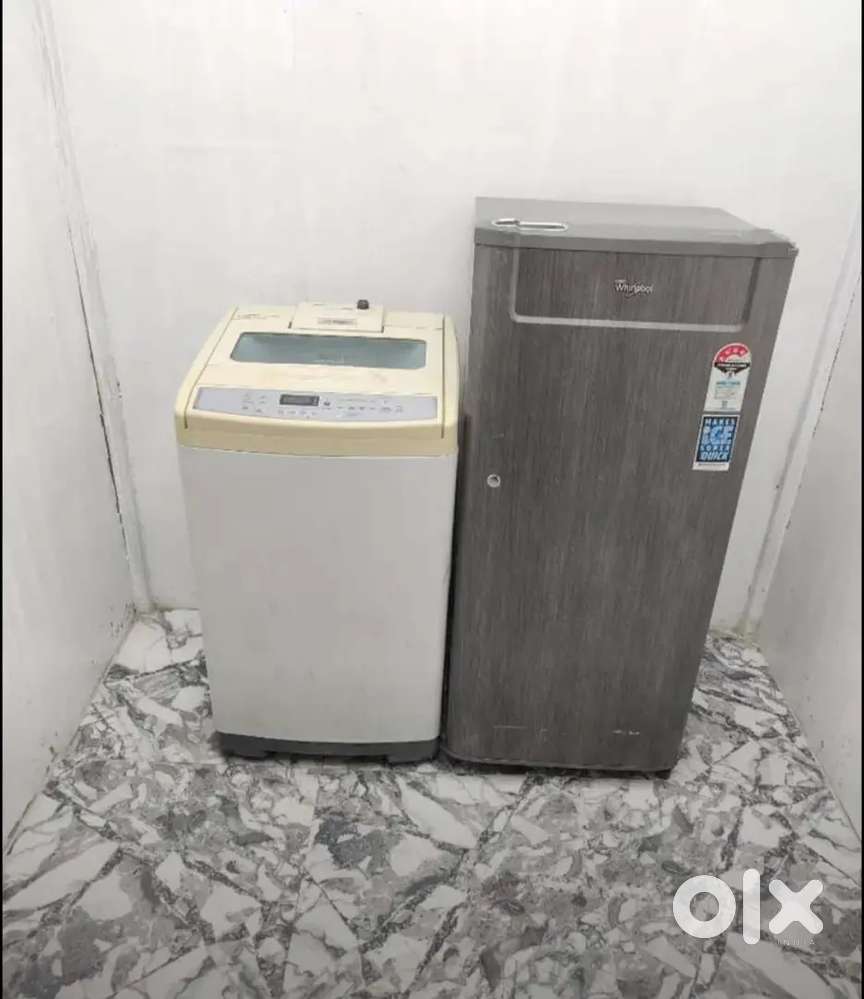 Whirlpool fusion single door grey colour fridge, Samsung top load W/M