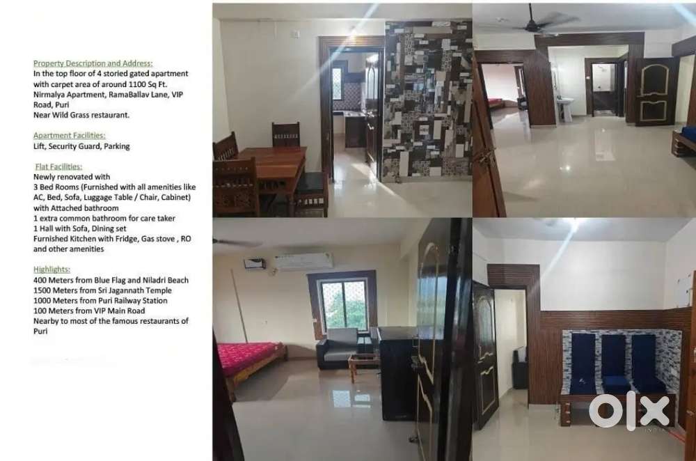 3 bedrooms 4 baths separate kitchen, hall fully furnished at vip road