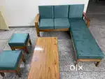 Brand New Contemporary 7 seater teak wood sofa set and centre table