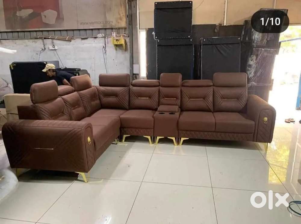 L shape sofa set with comfortable headrest and handle golden tiger