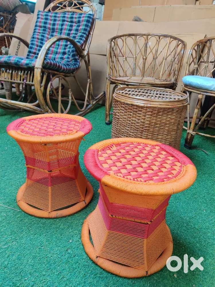 Iron stool frame home decor  mudha chair cane basket bamboo table